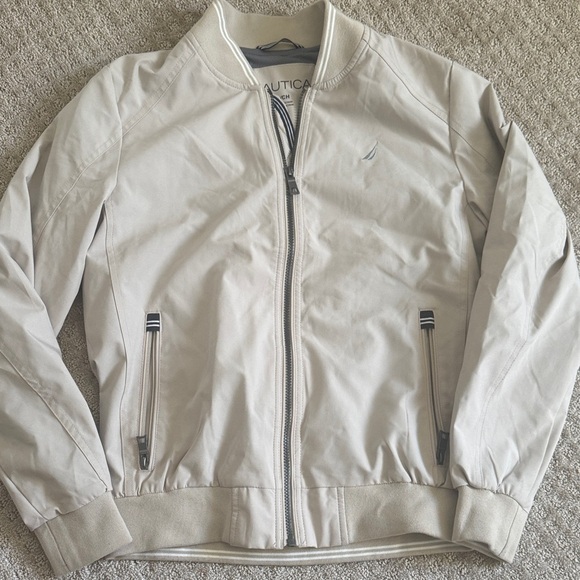 Nautica Beige Zip Up Bomber Jacket Men’s Casual Lightweight Coat - Picture 1 of 11
